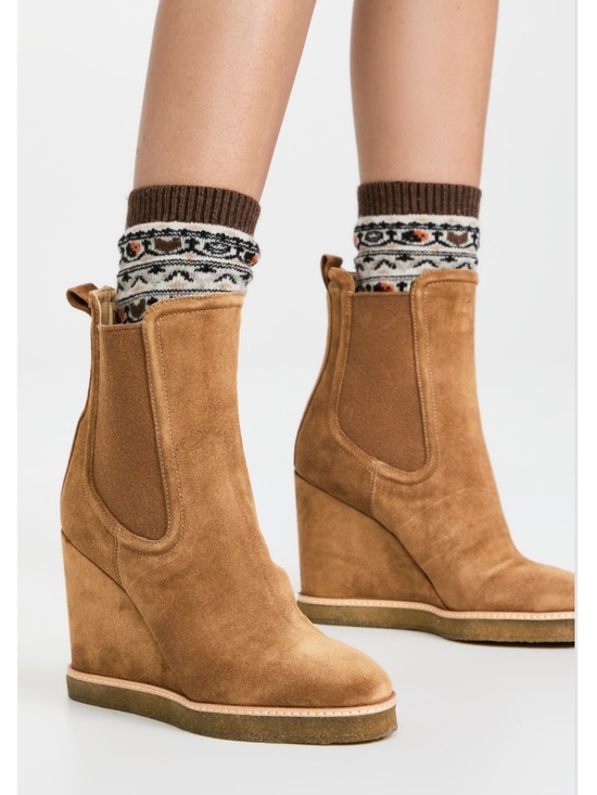 Veronica Beard Shoes - Veronica Beard Aari Wedge Heel Chelsea Boots Size 8 Brown Leather Suede